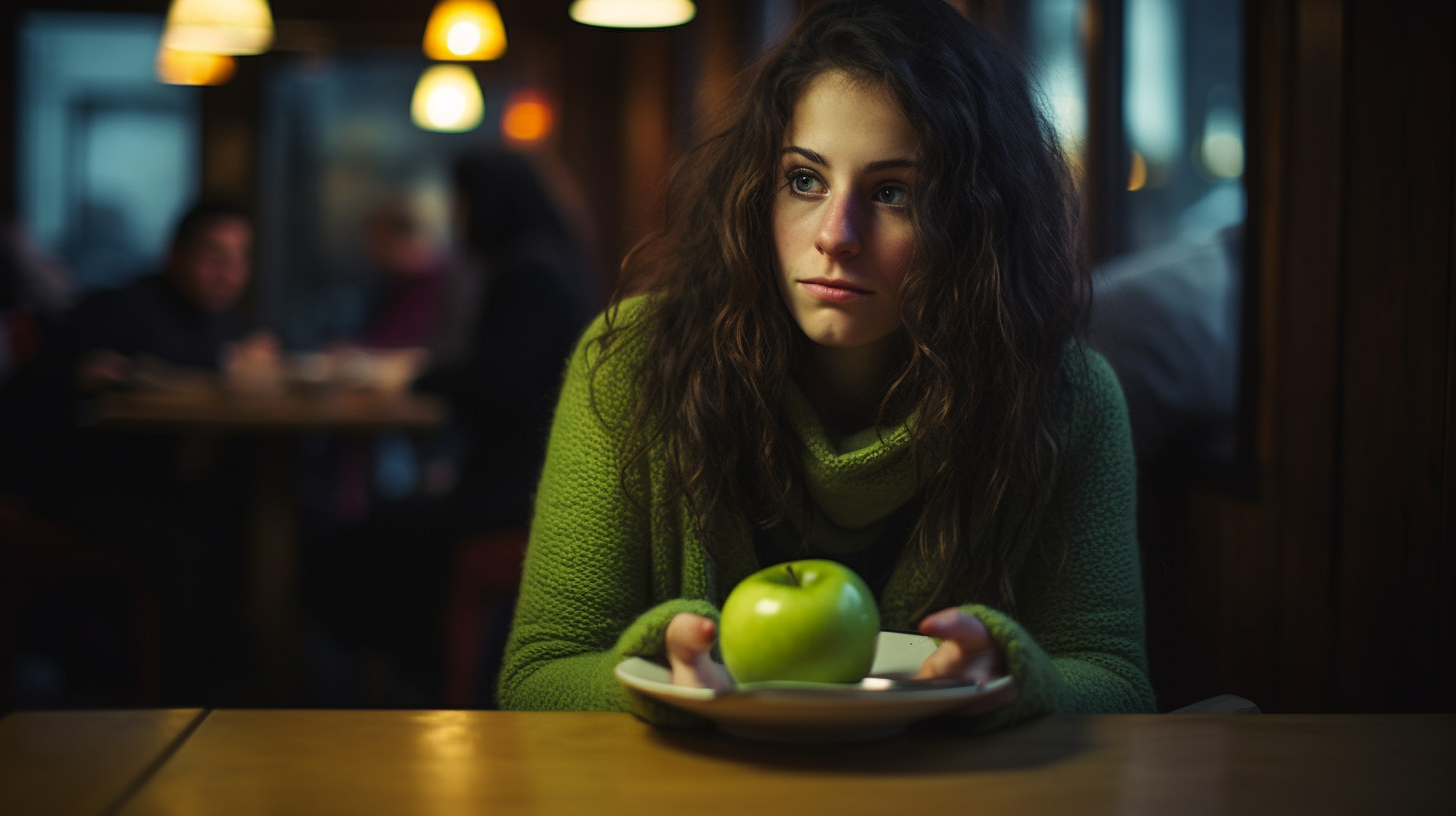 Green apple on dinner plate