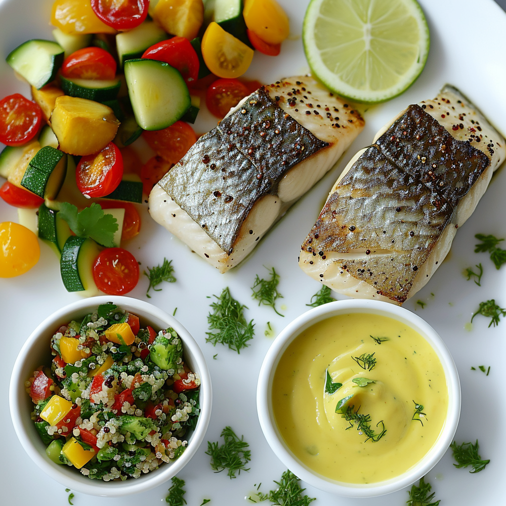 Steamed sea bass with Bérnaise sauce