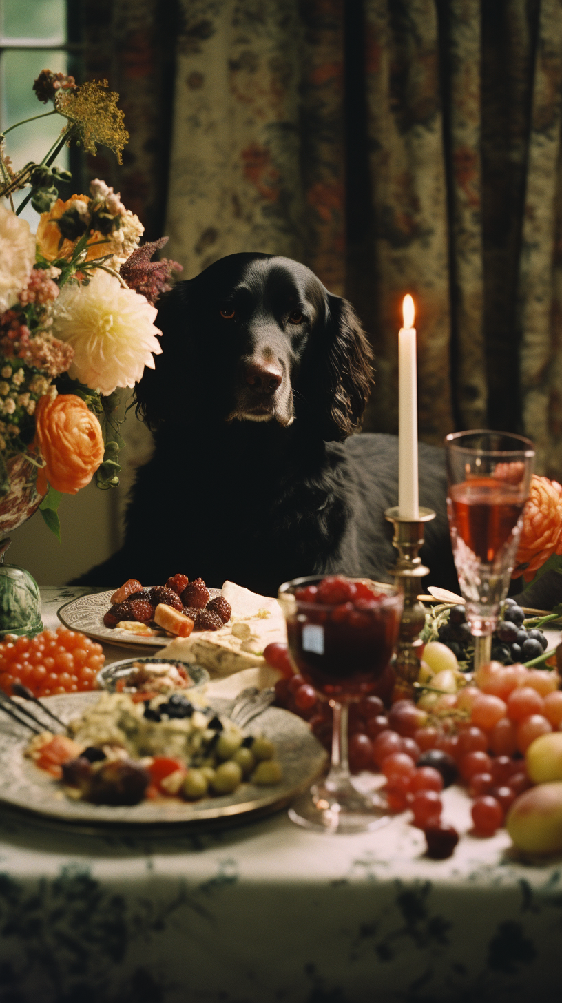 Gorgeous Fall Floral Arrangement with Black Labrador