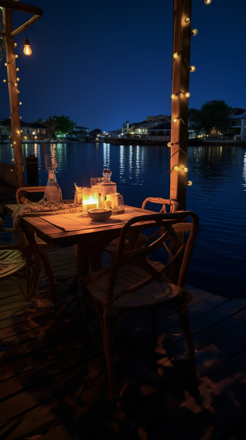 Nighttime dinner by the dock