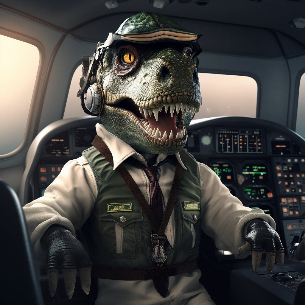 Dinosaur pilot flying airplane