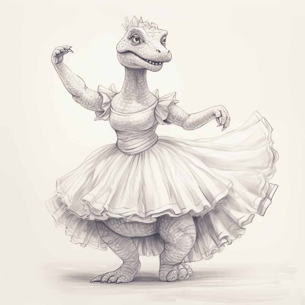 Dinosaur Ballerina gracefully twirling and dancing