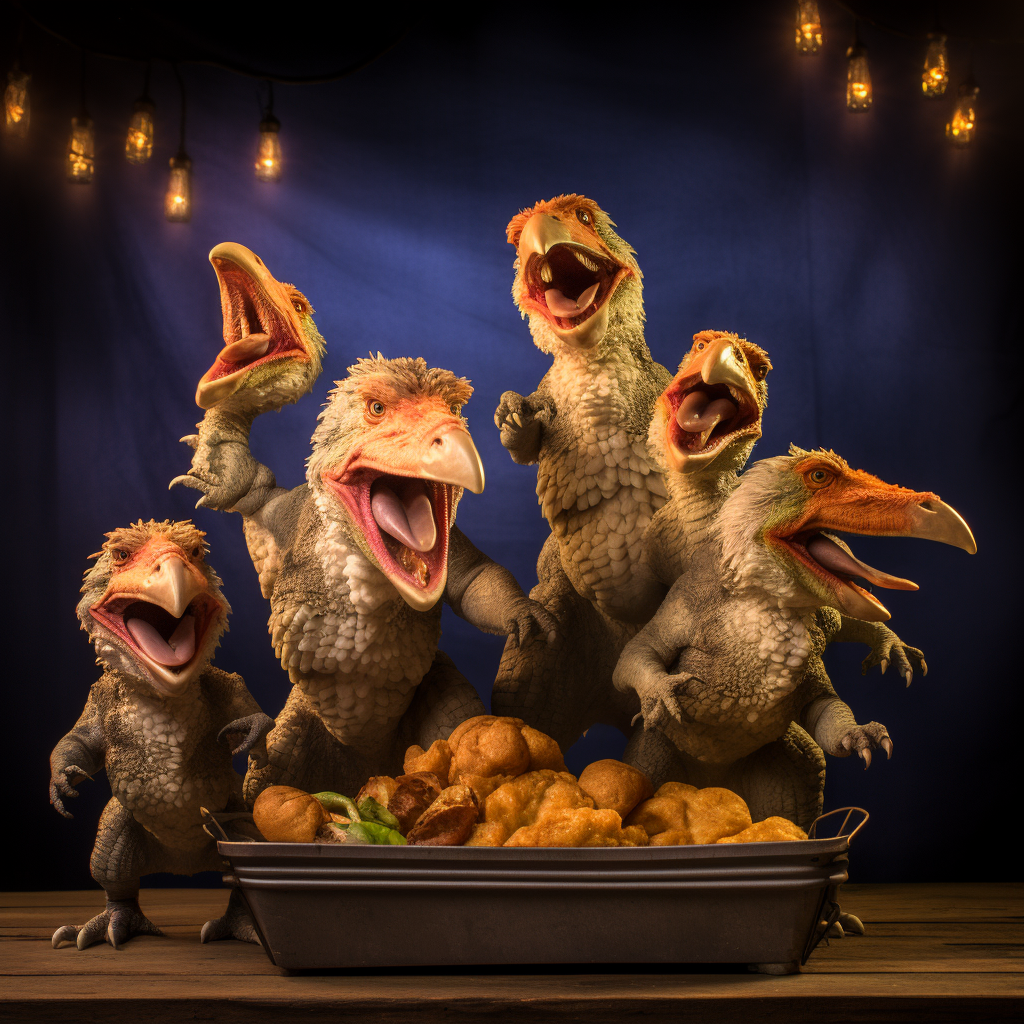 Tasty Dinosaur Chicken Nuggets on Stage ?