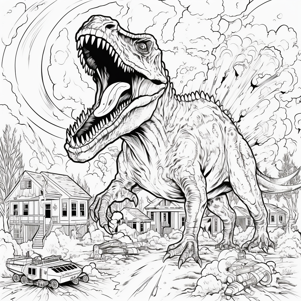 Coloring book page of dinosaur extinction