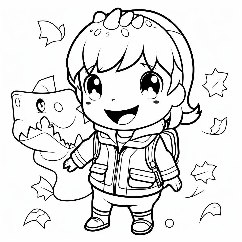 Kid in Dinosaur Halloween Costume: Coloring Page