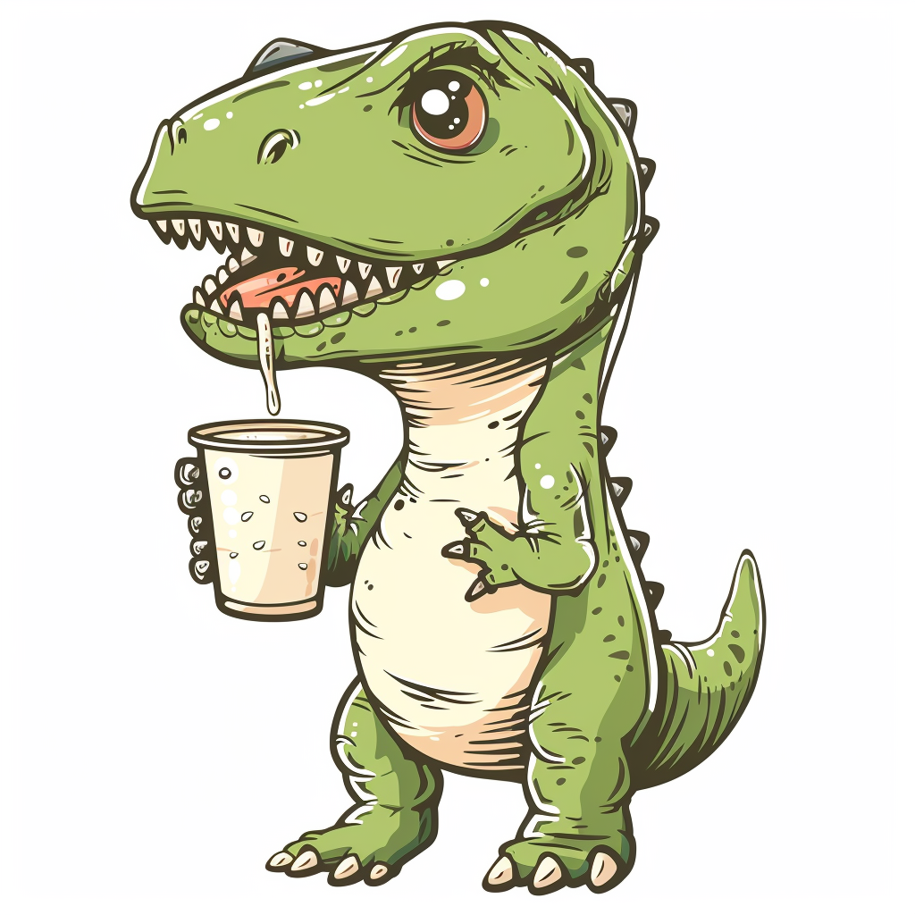 Dinosaur with Milk Tea Drawing