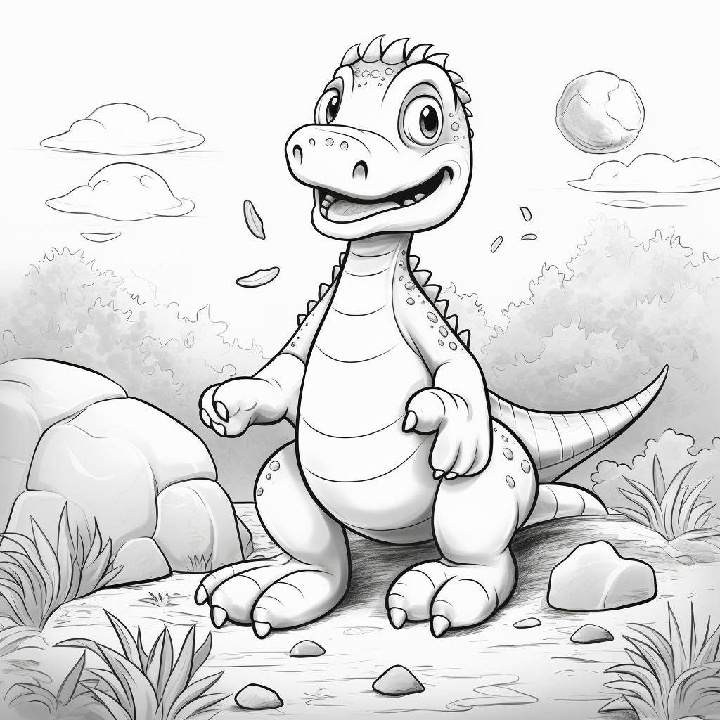 Simple Black and White Dinosaur Illustration