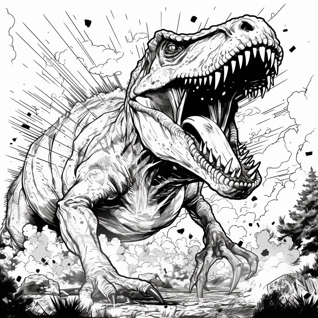 Coloring page of dinosaur extinction explosion