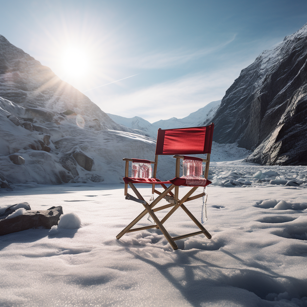 Red Bentwood Director Chair in Icy Mountains