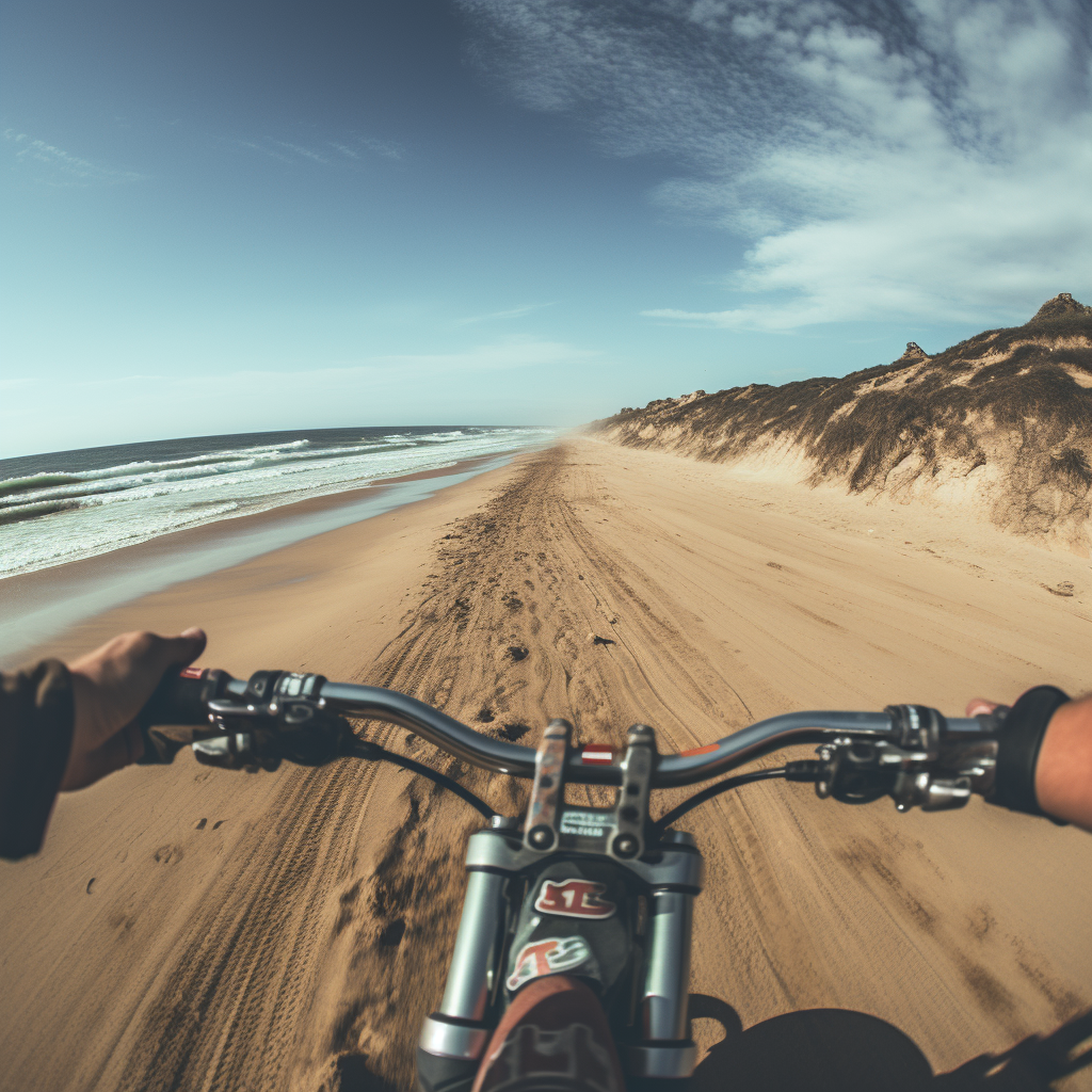 Adventurous dirtbike ride on the beach