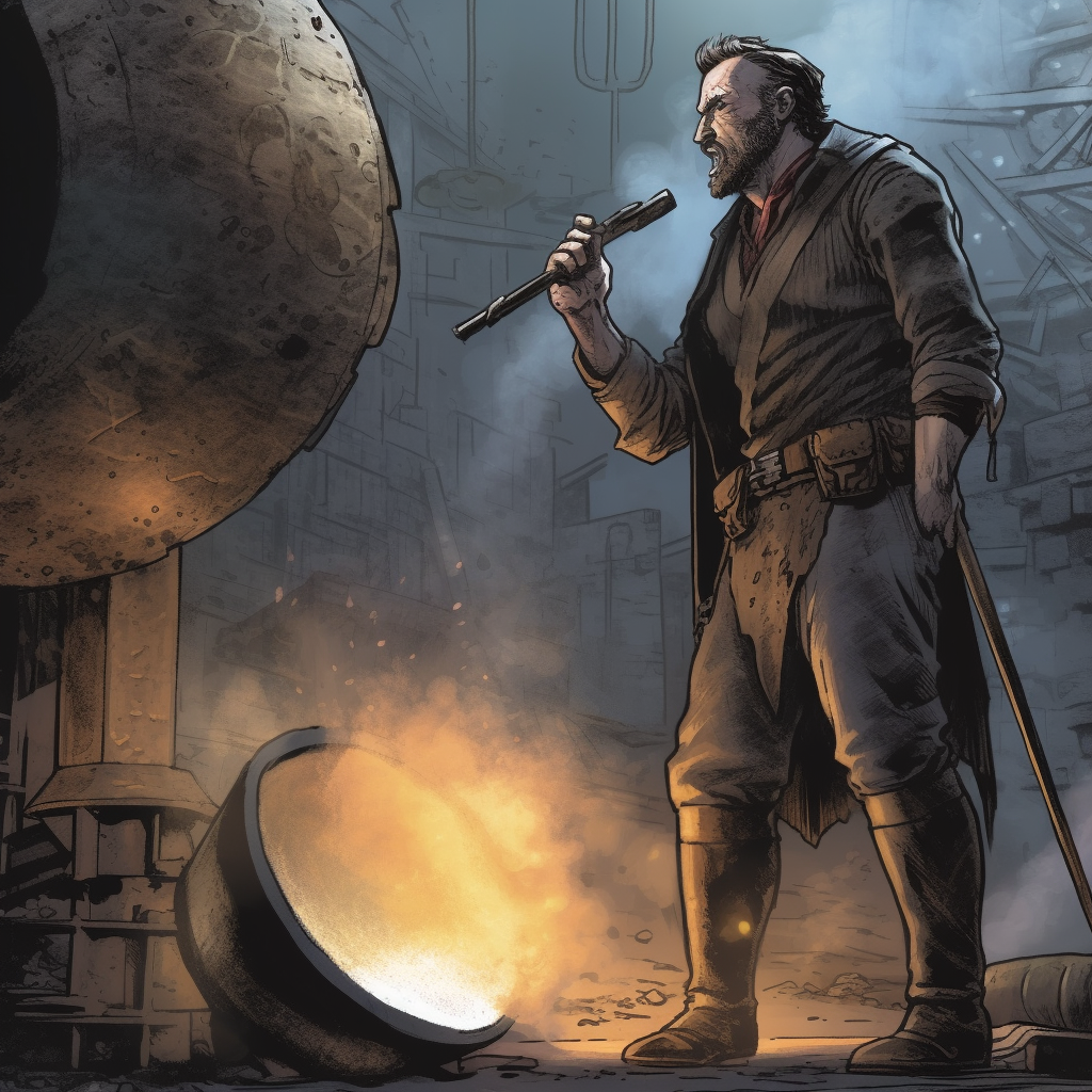 Skilled blacksmith hammering a steel speech bubble