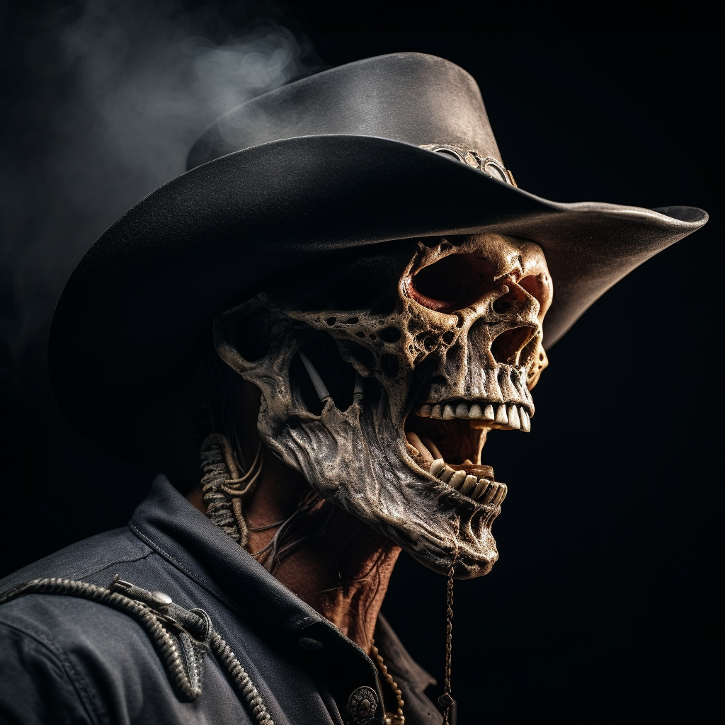 Smokin' Cowboy: Realistic Dirty Human Skull with Cigarette