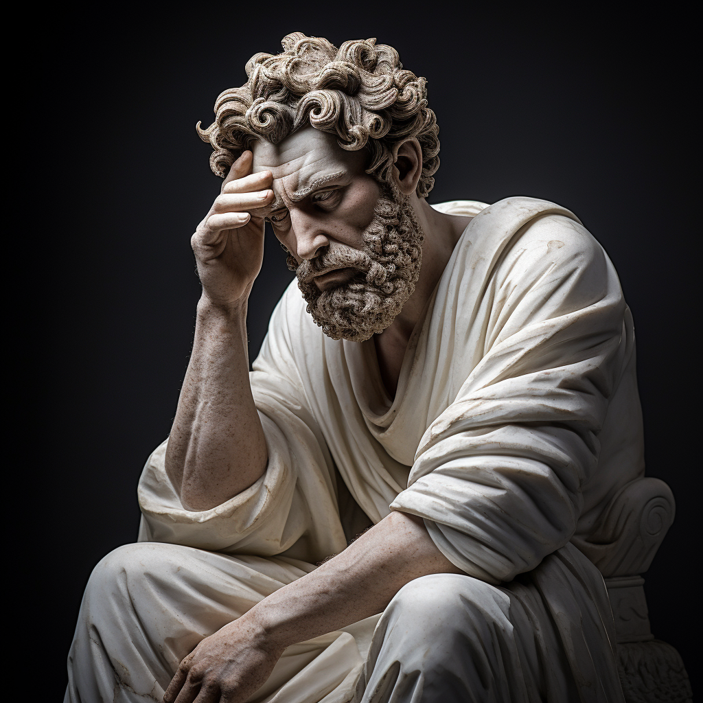 Disappointed man Greco Roman sculpture marble