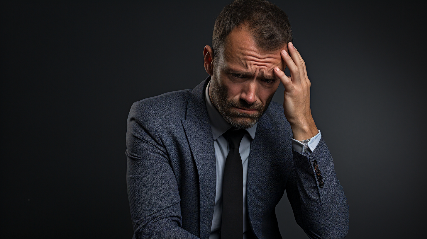 Disappointed businessman on grey background