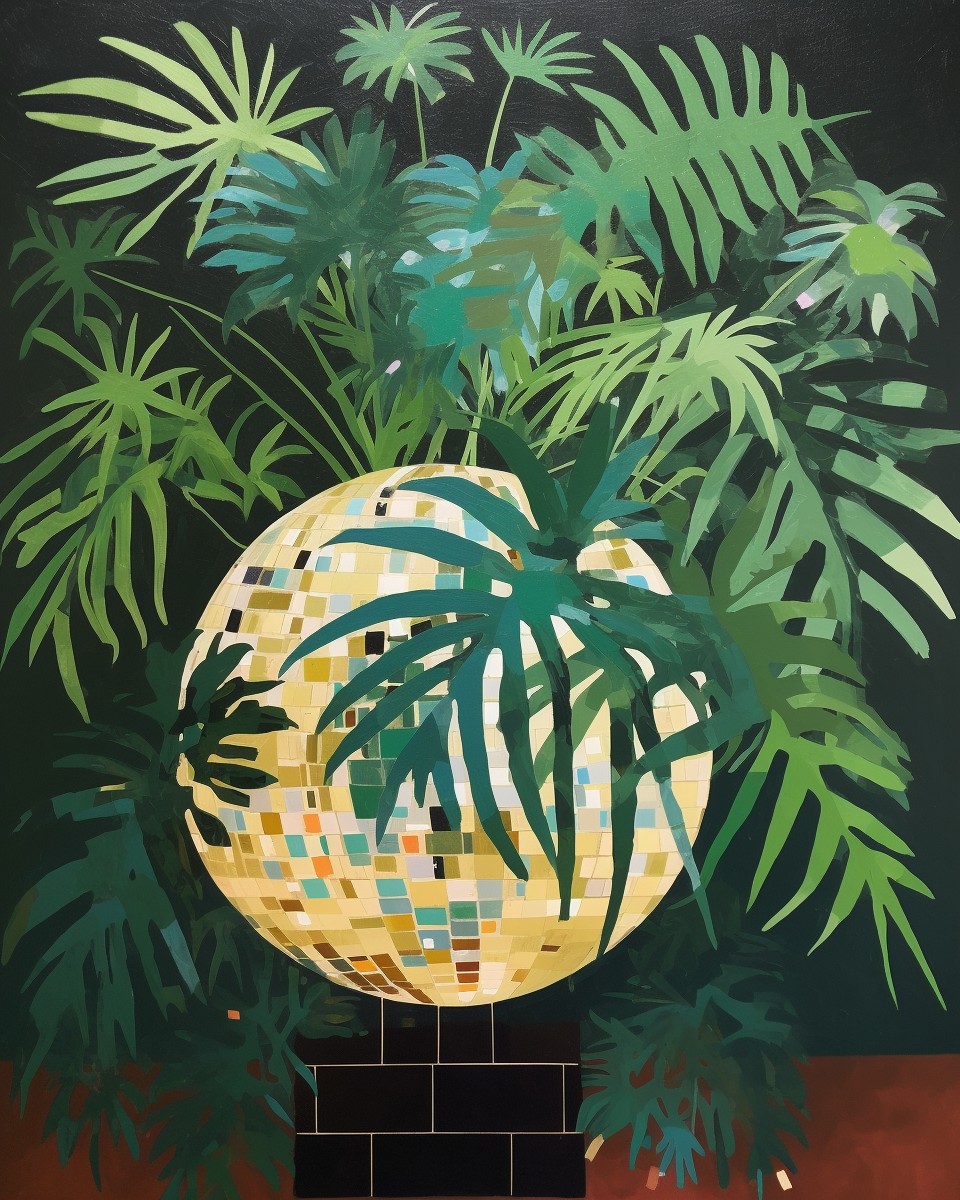 Jungle plants in disco ball planter