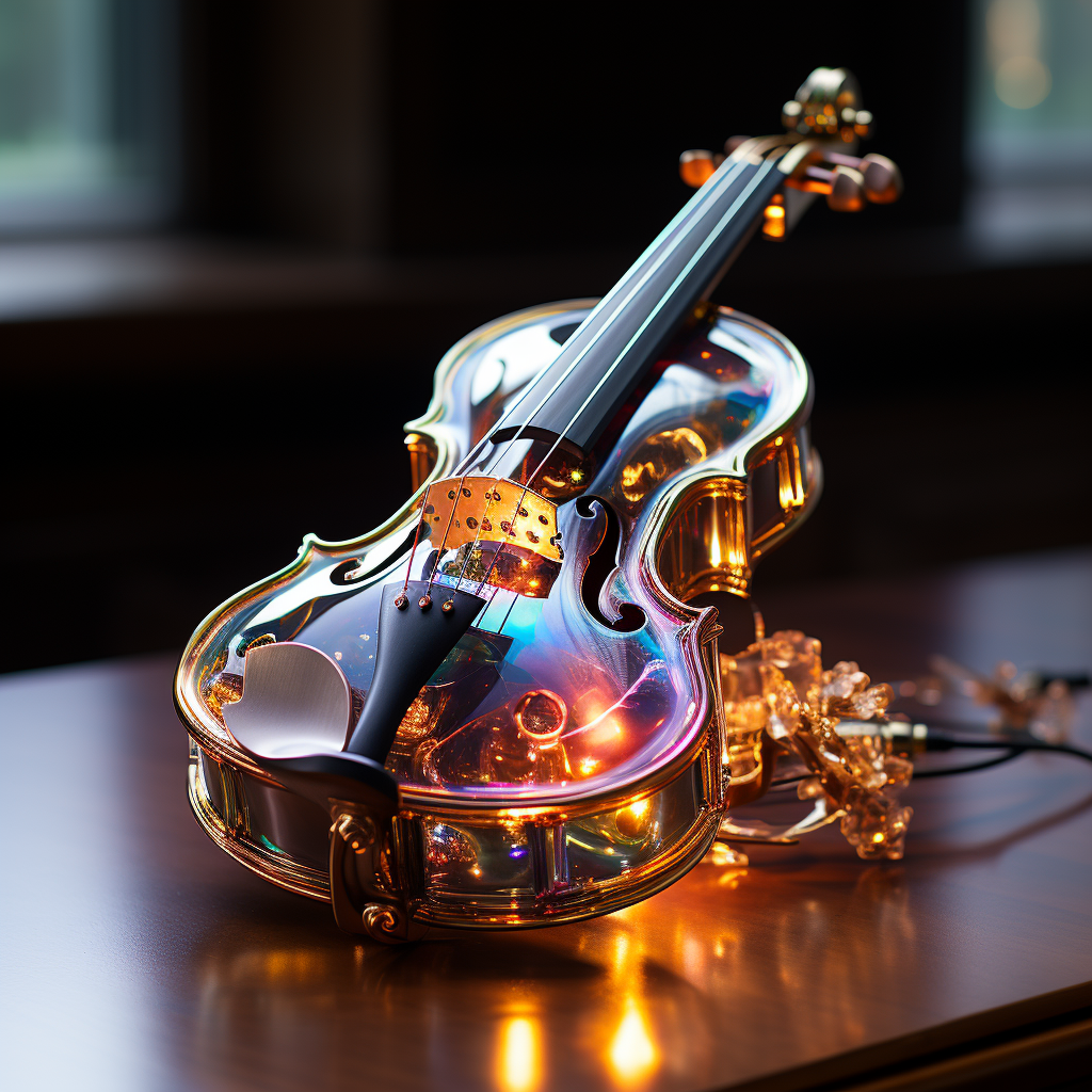 Shiny disco ball hanging above a violin