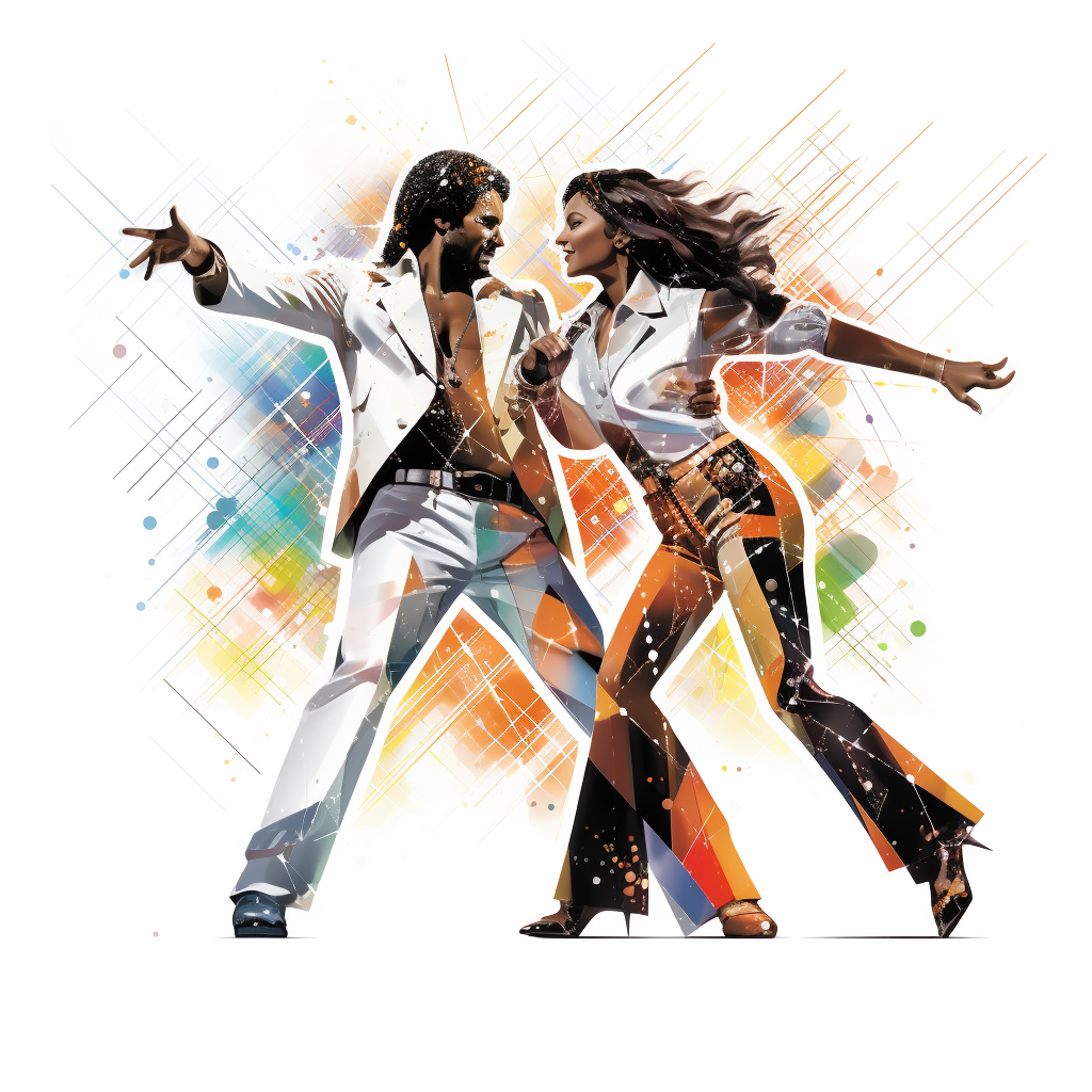 Two people disco dancing on white background