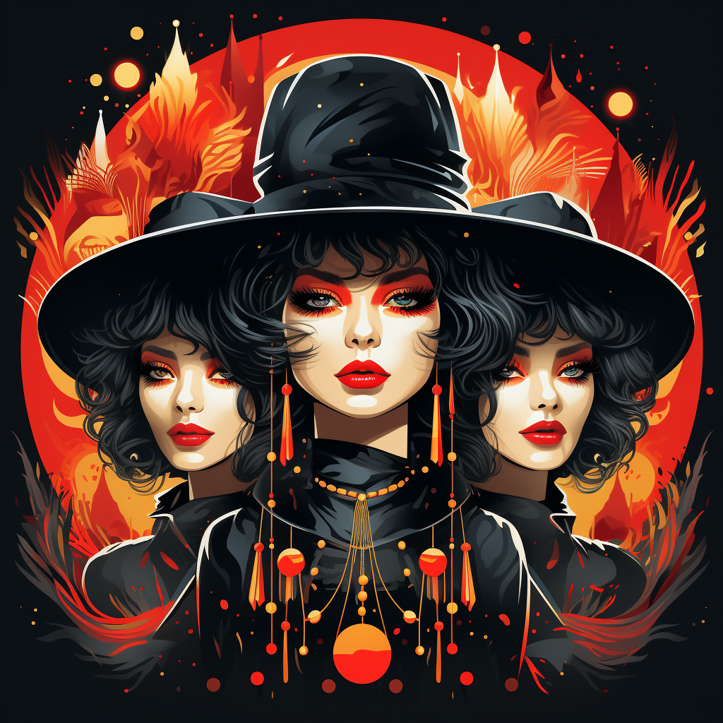 Funky disco witches illustration