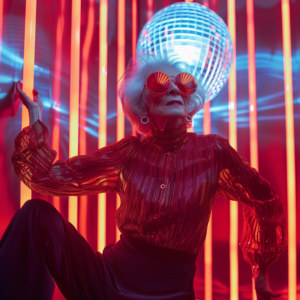 Woman dancing with disco ball