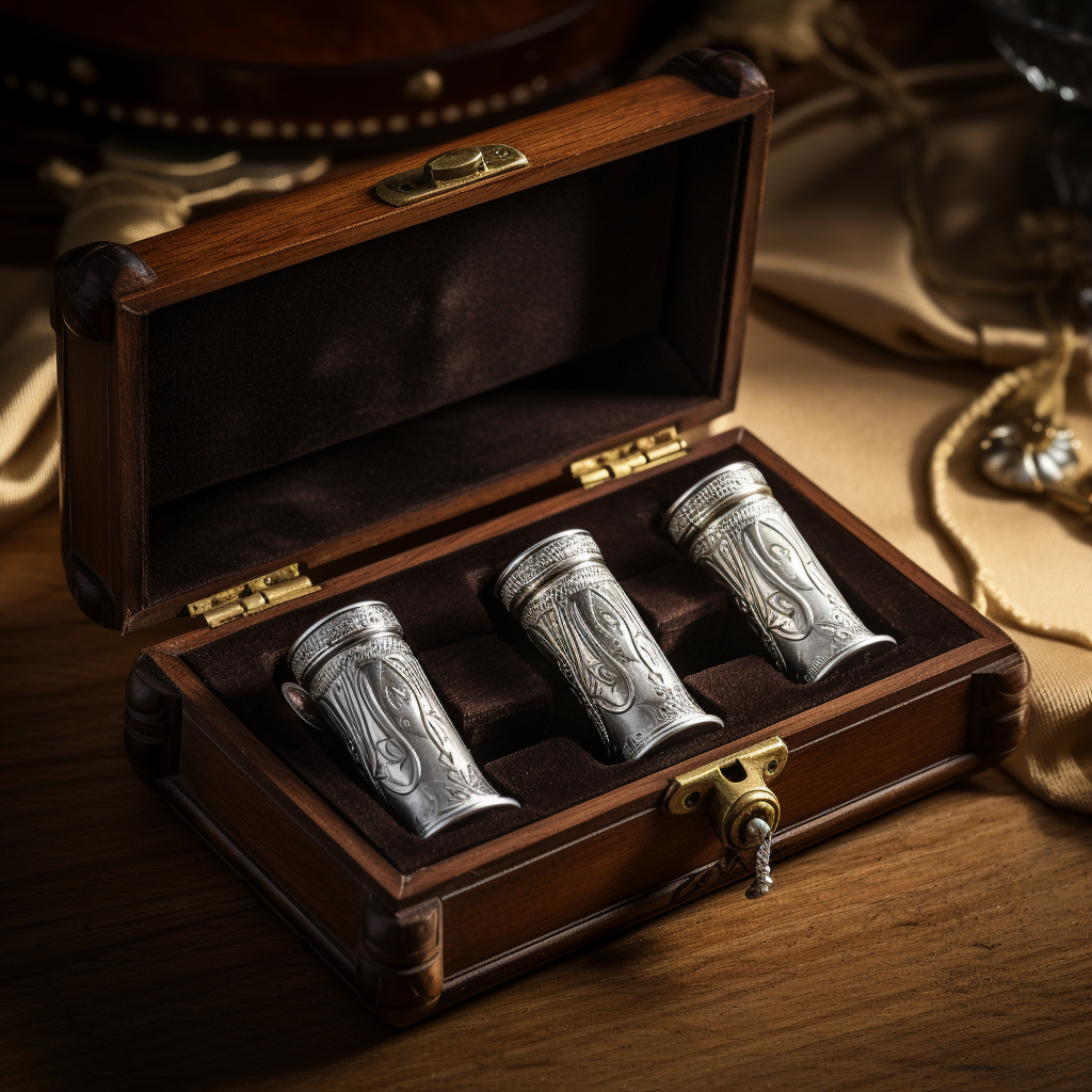 Silver Penny Whistles in Velvet Box