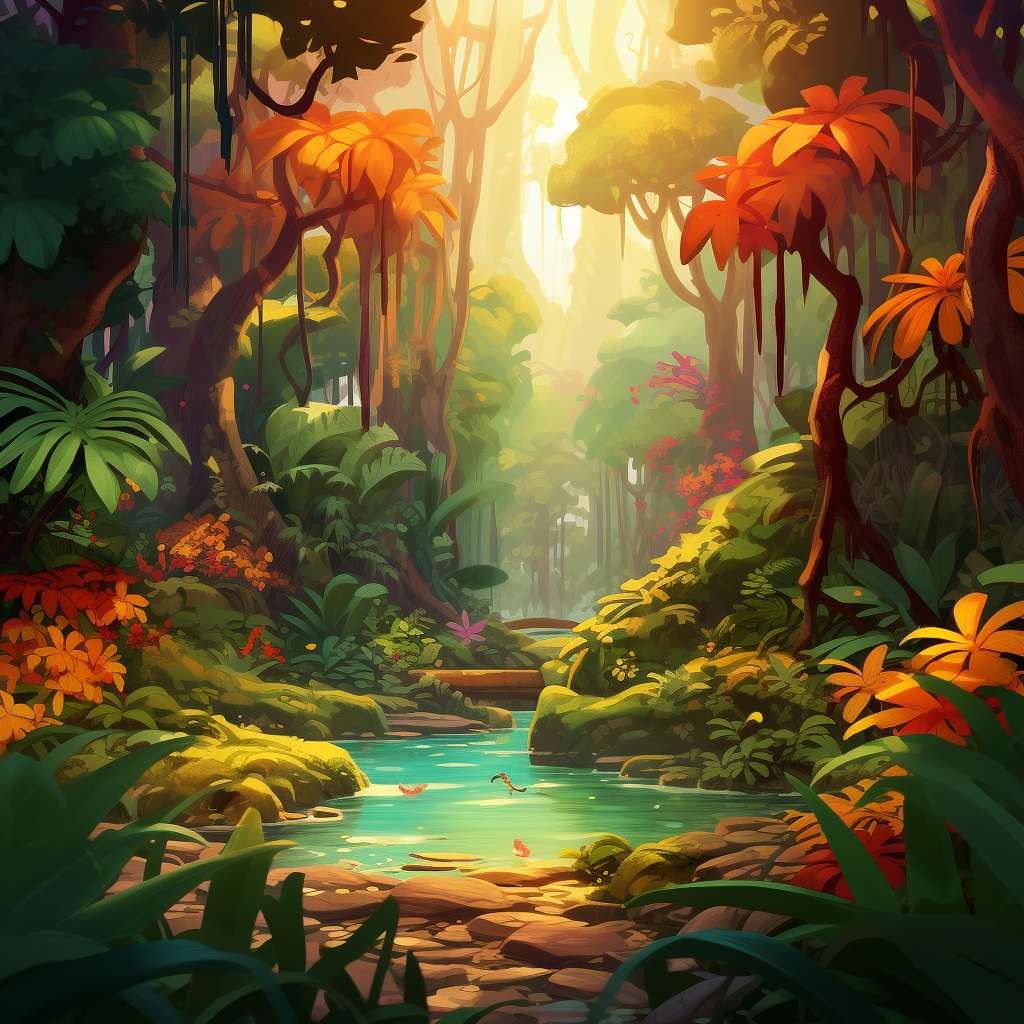 Vibrant jungle scenery in Tarzan theme