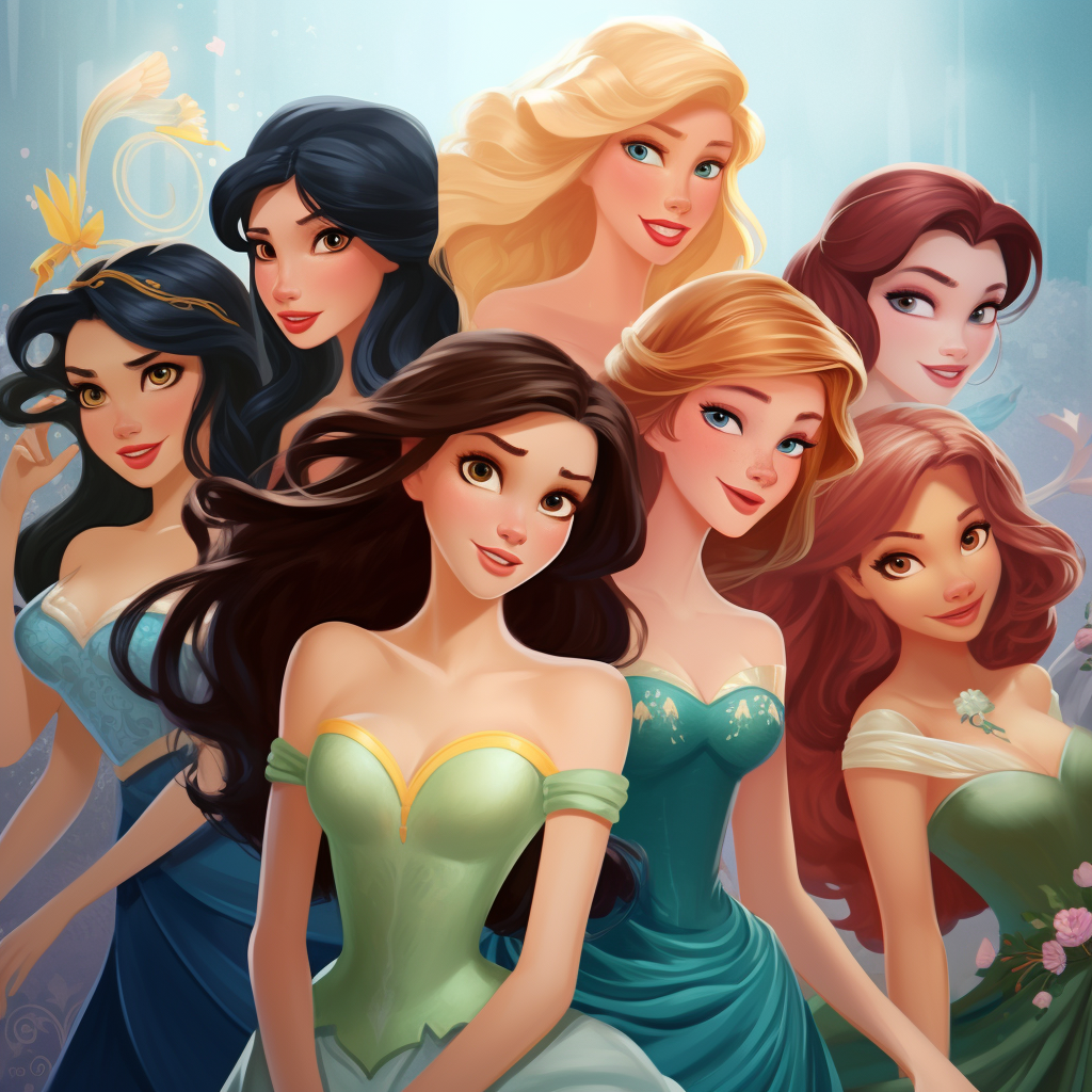 Disney princesses in fairytale setting