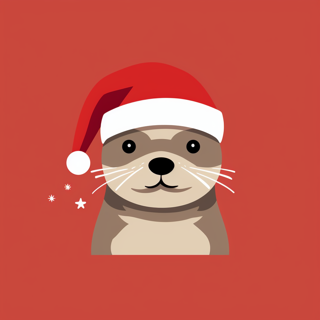 Cute Disney-inspired cartoon otter with Christmas hat