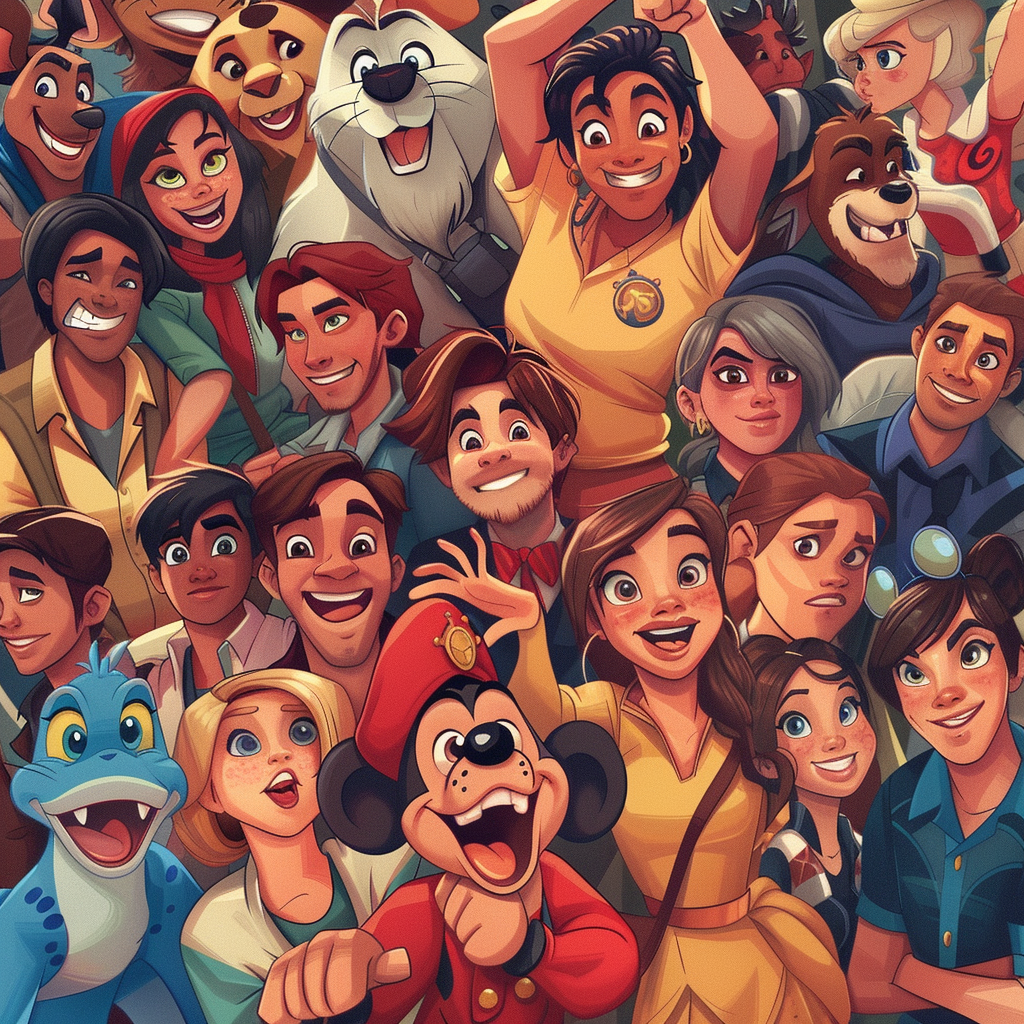 Disney characters enjoying fun activities