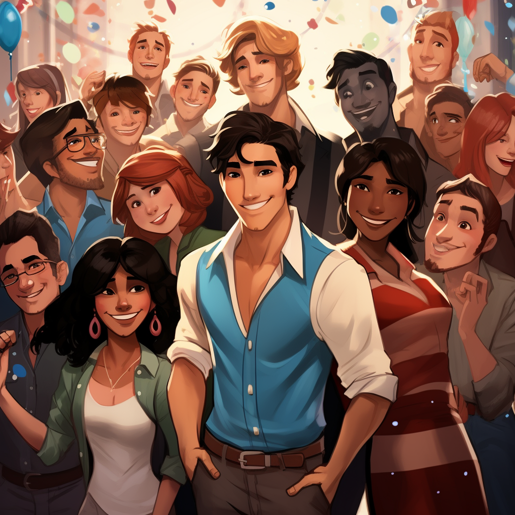 Indian guy in denim shirt and jeans at Disney comic party