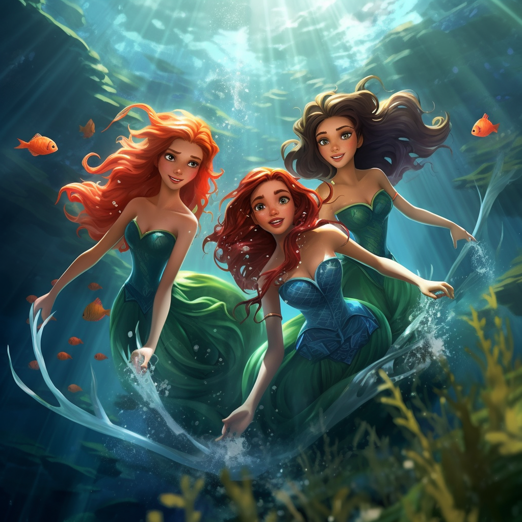 Ariel swimming with her sisters