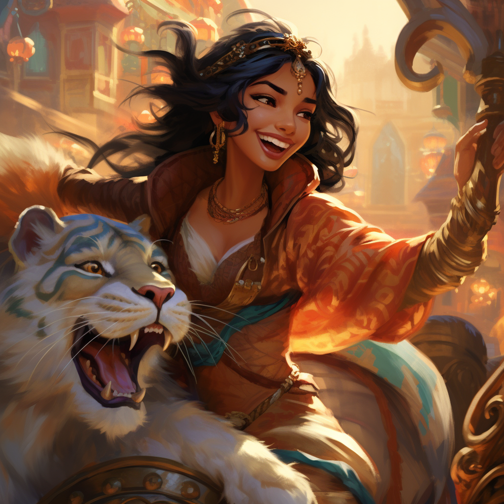 Disney Princess Jasmin riding pet tiger