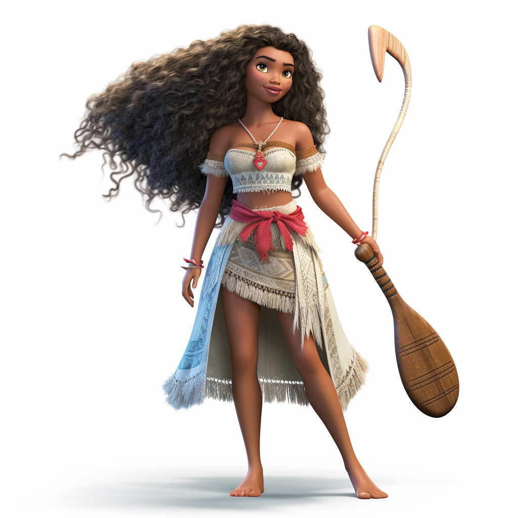 Moana holding sailing paddle and rope