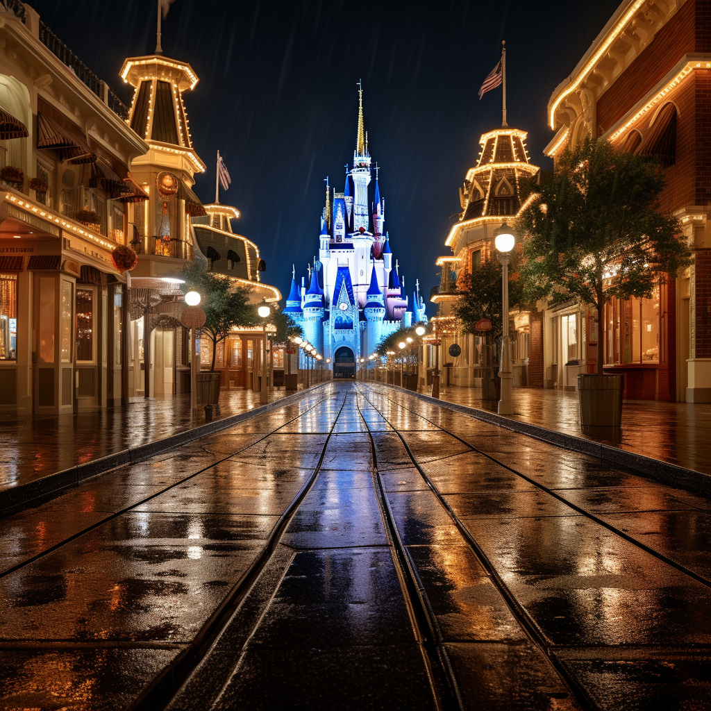 Disney World Main Street Castle at Night