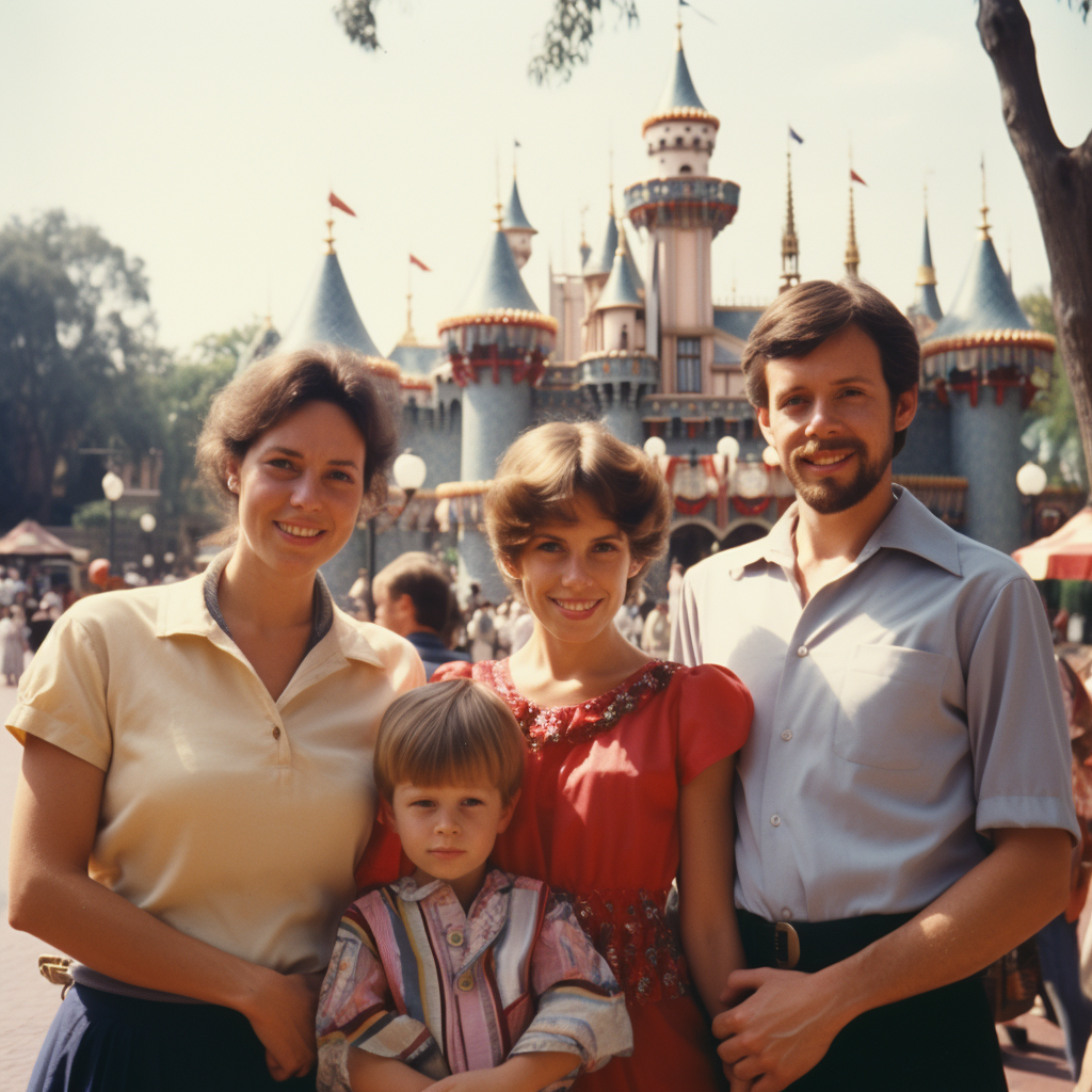 Family enjoying Disneyland in the 1980s