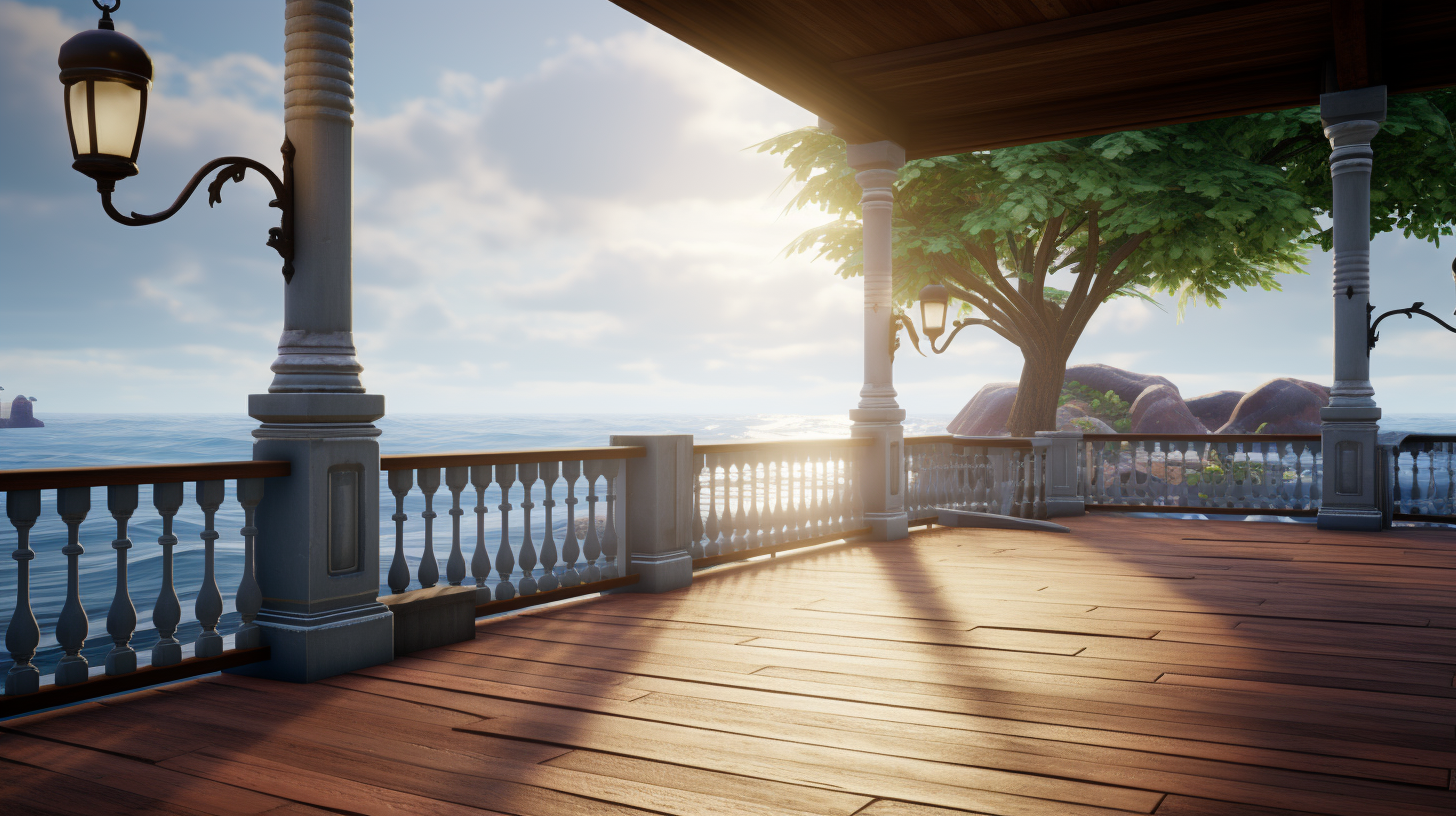 A picturesque wooden porch facing the ocean