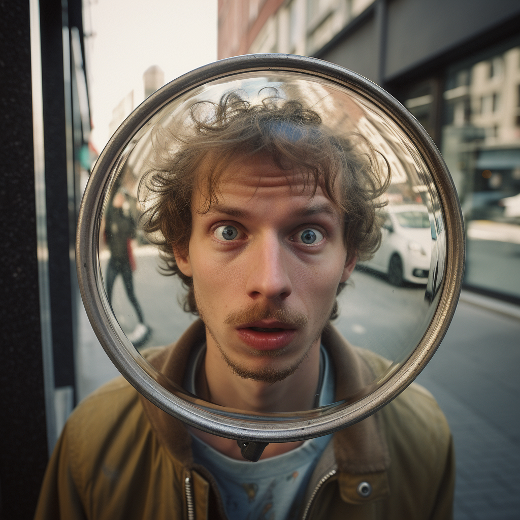 Portrait of young man's distorted face