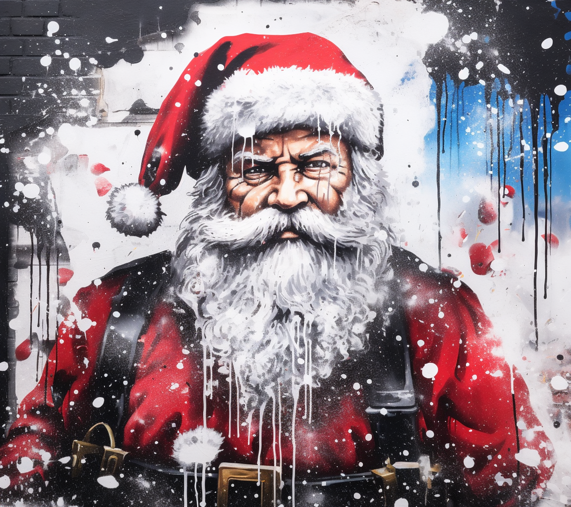 Graffiti of Santa Claus on white wall