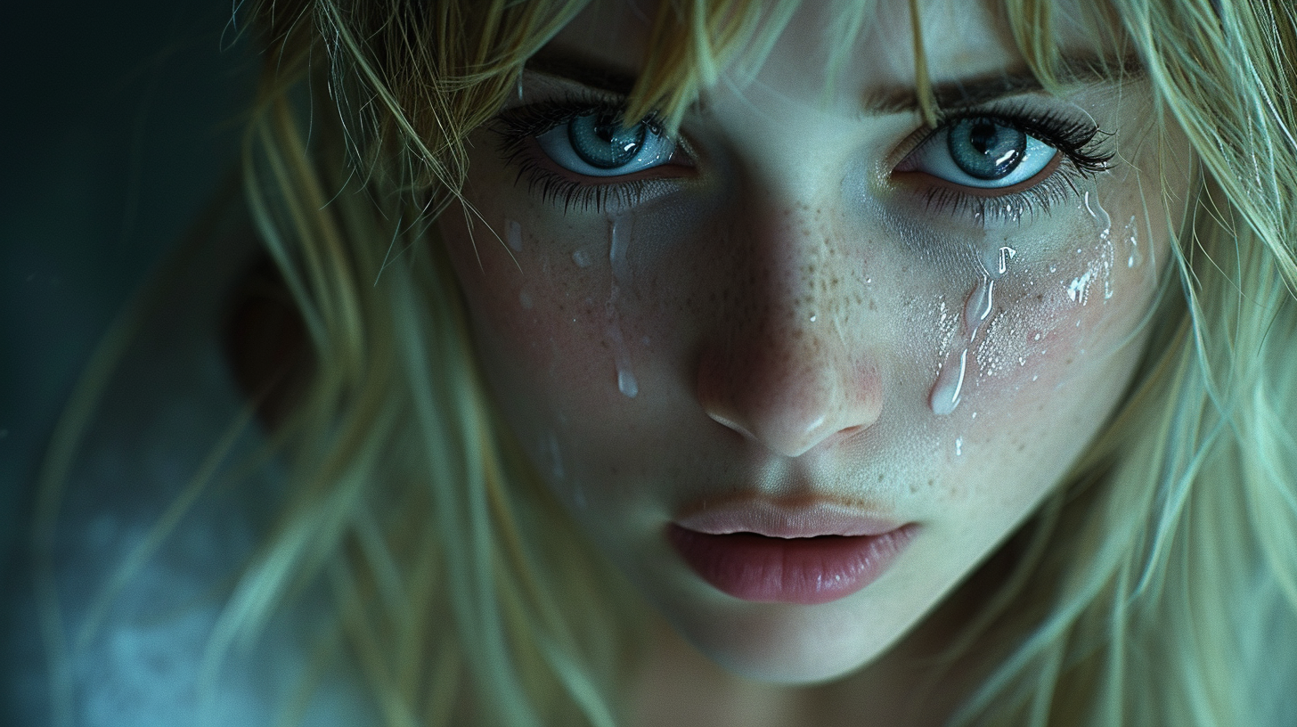 Blonde Girl Crying Tears Emotion