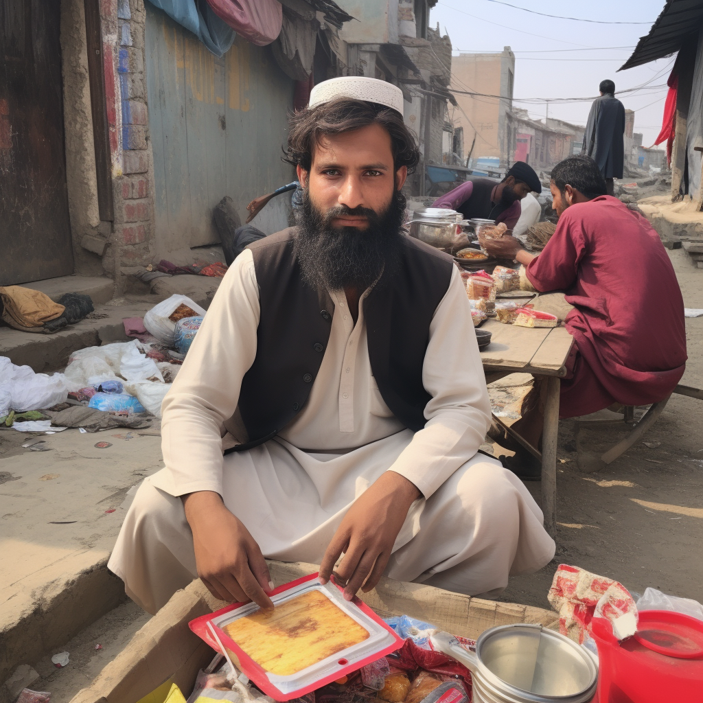 Man distributing food to others