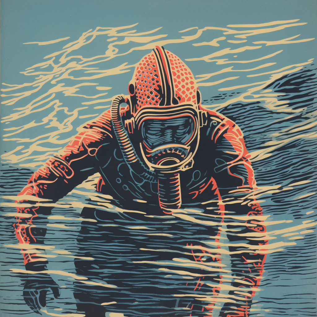 Diver with Marked Muscles in Water