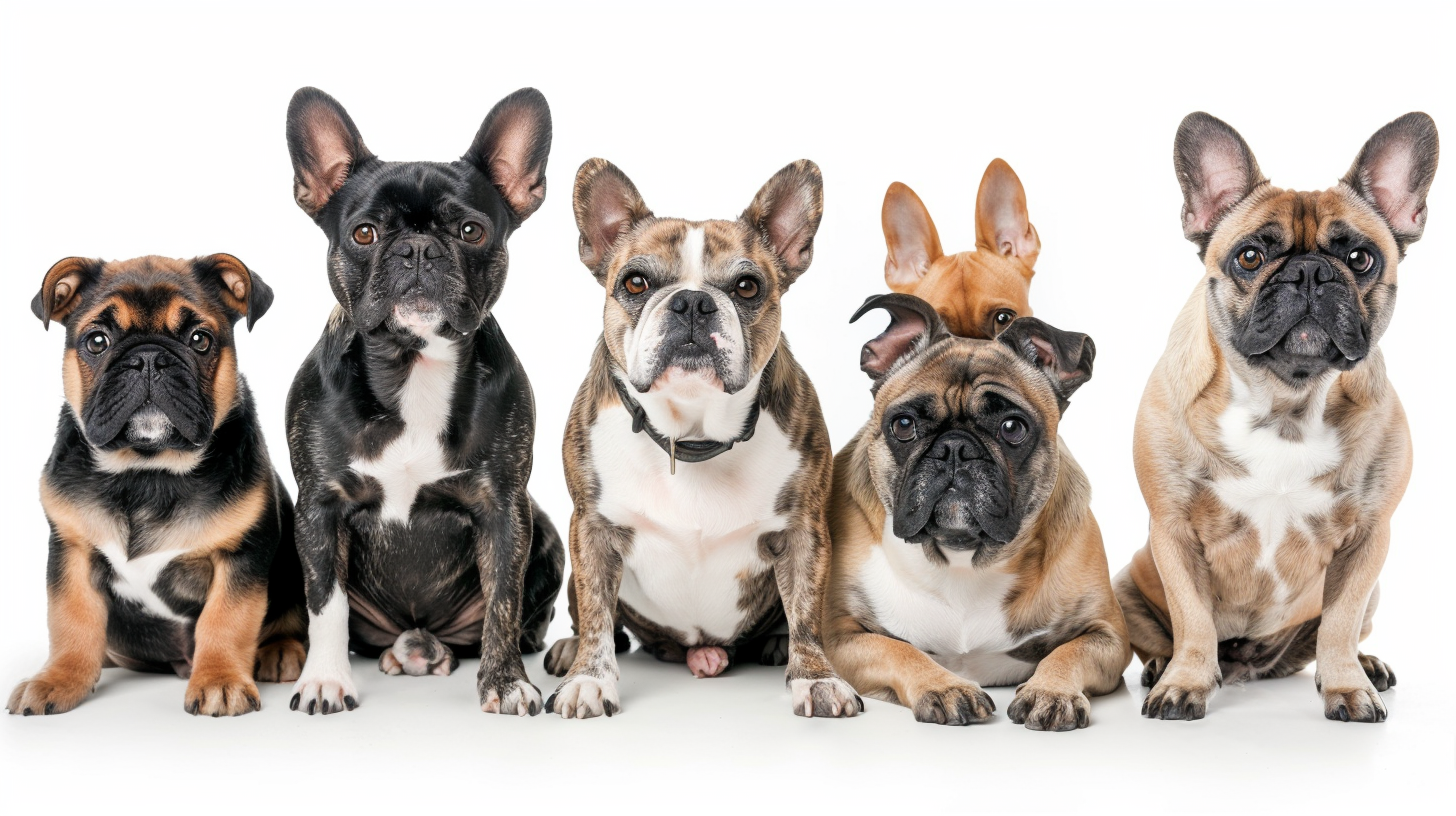 Six dogs diverse breeds white background