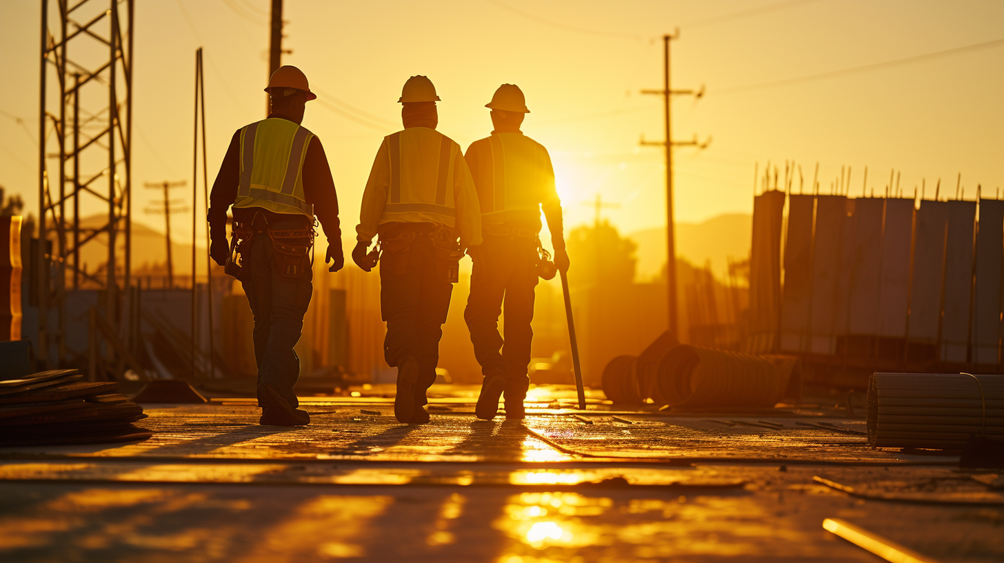 Electrical commercial contractors working during golden hour