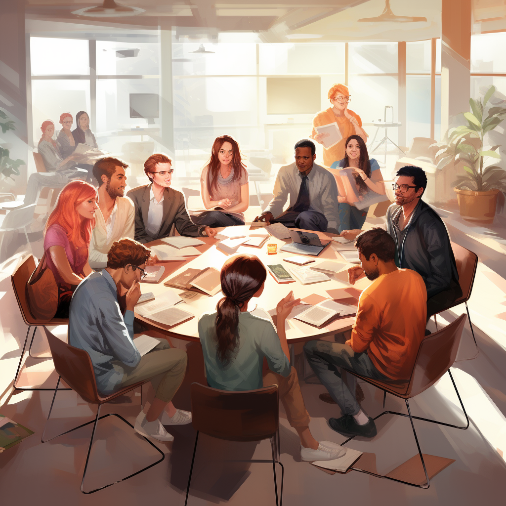 Diverse group having casual work meeting