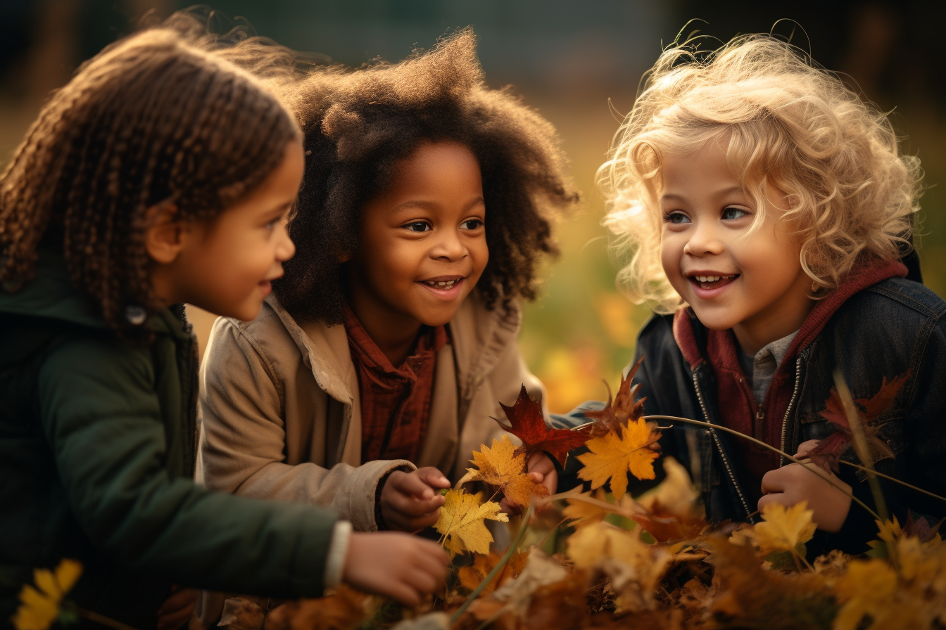 Children playing outside during autumn