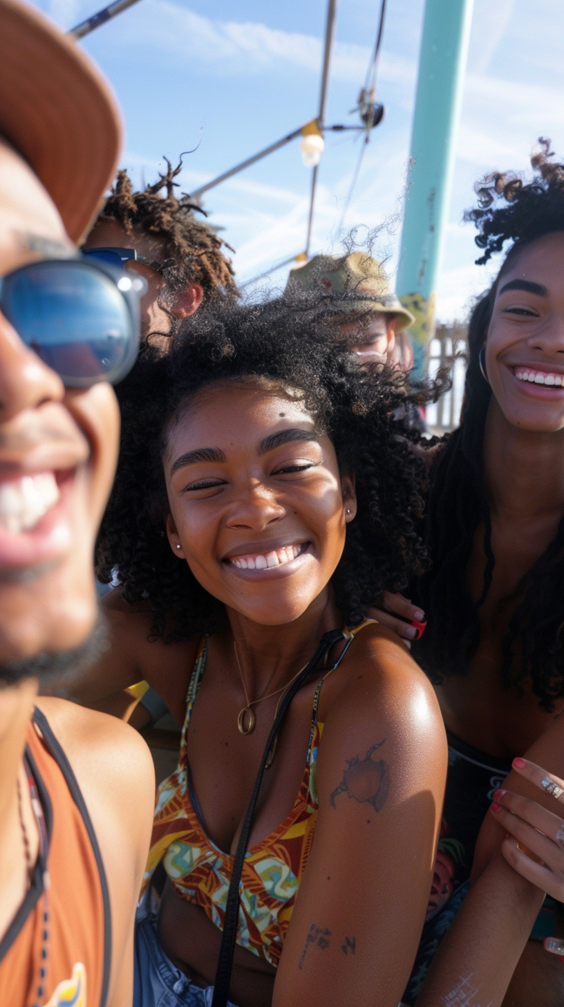 Diverse group having fun at pier