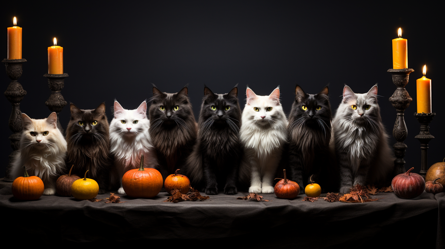 Group of diverse Halloween cats