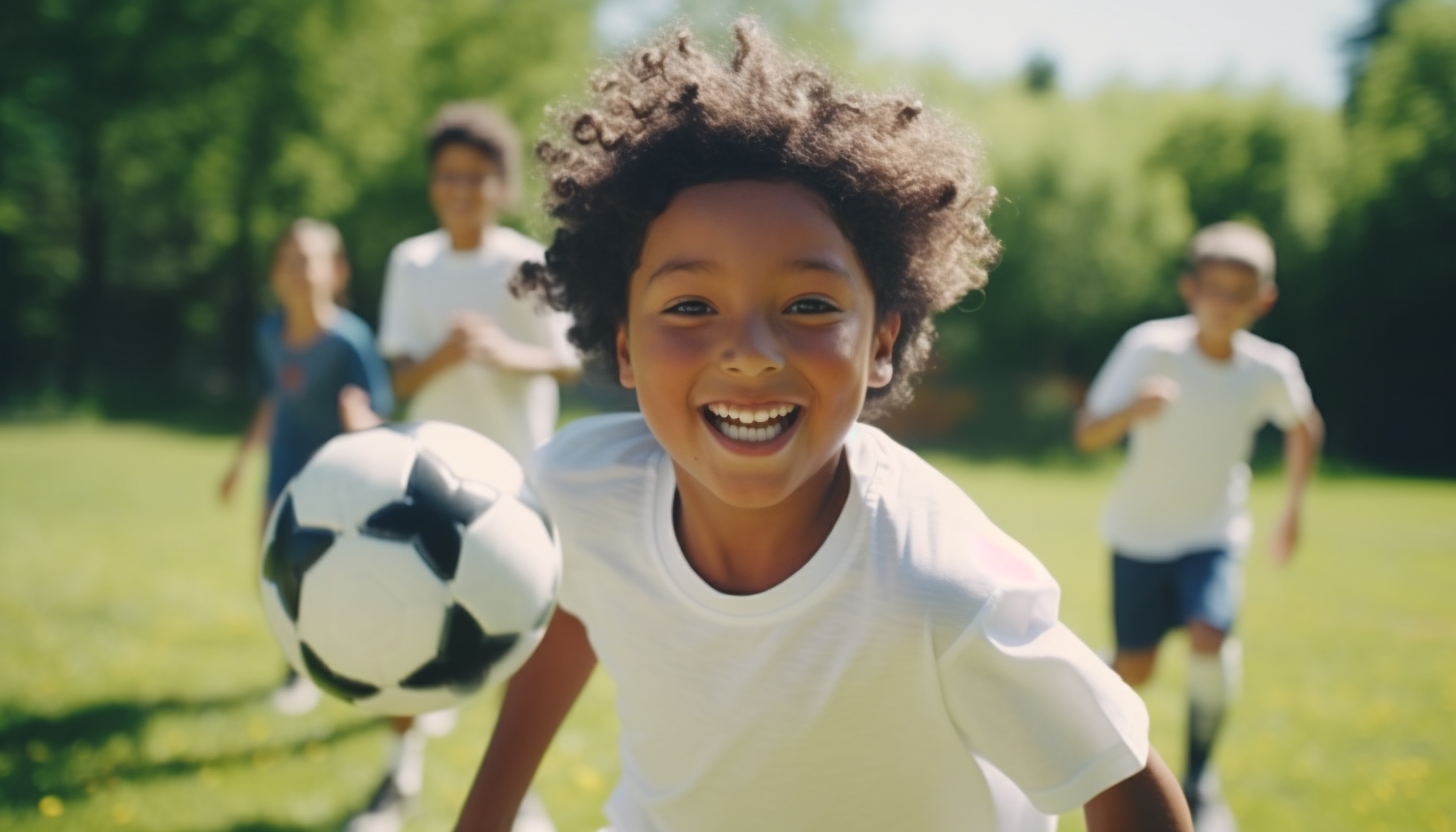 Diverse kids playing soccer