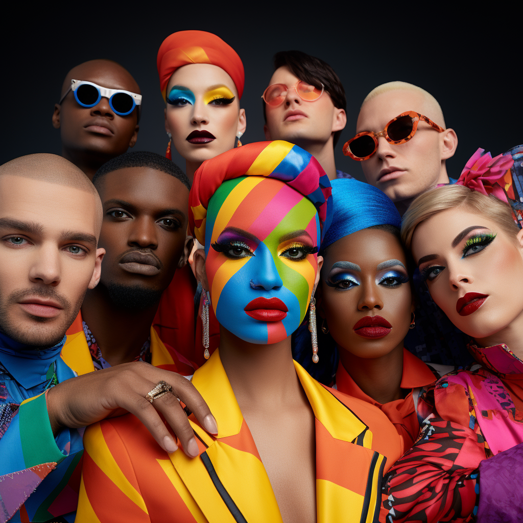 Group of Men and Women Showcasing Diverse Makeup and Fashion Styles