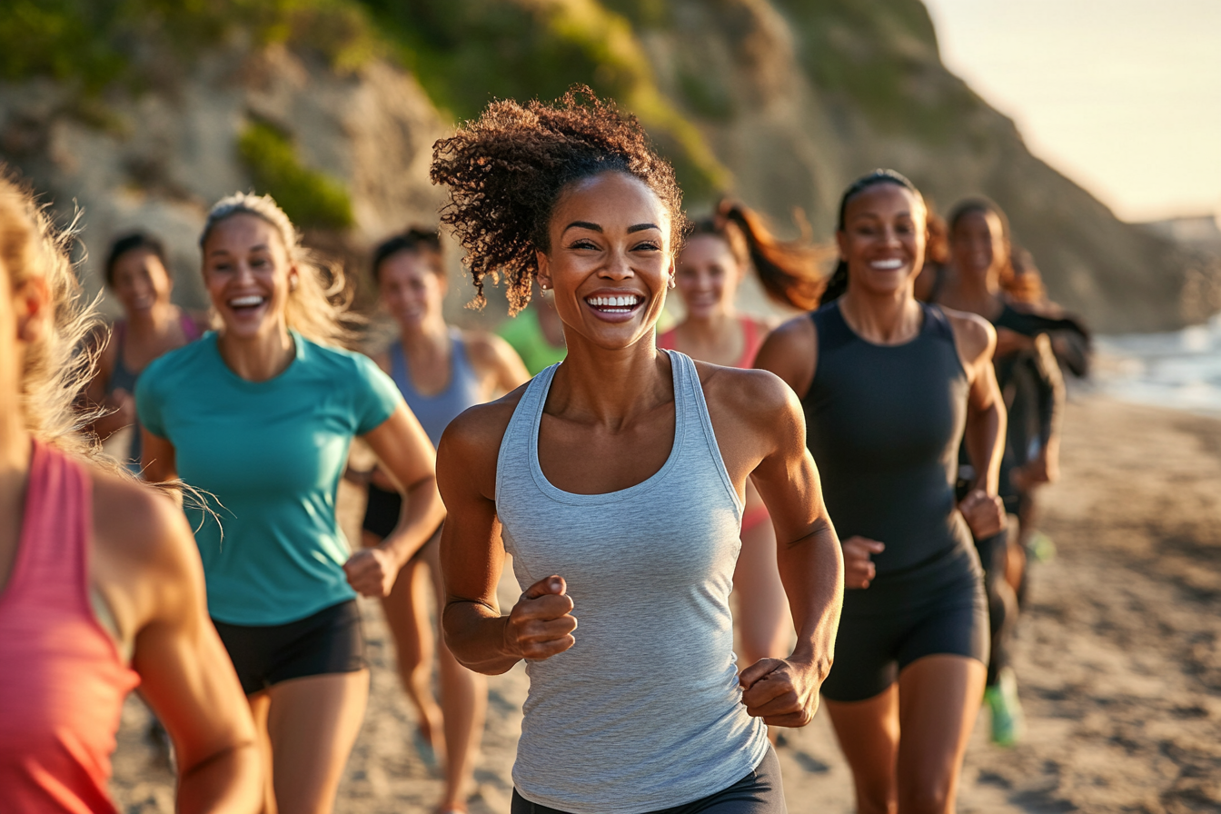 diverse group exercising outdoors