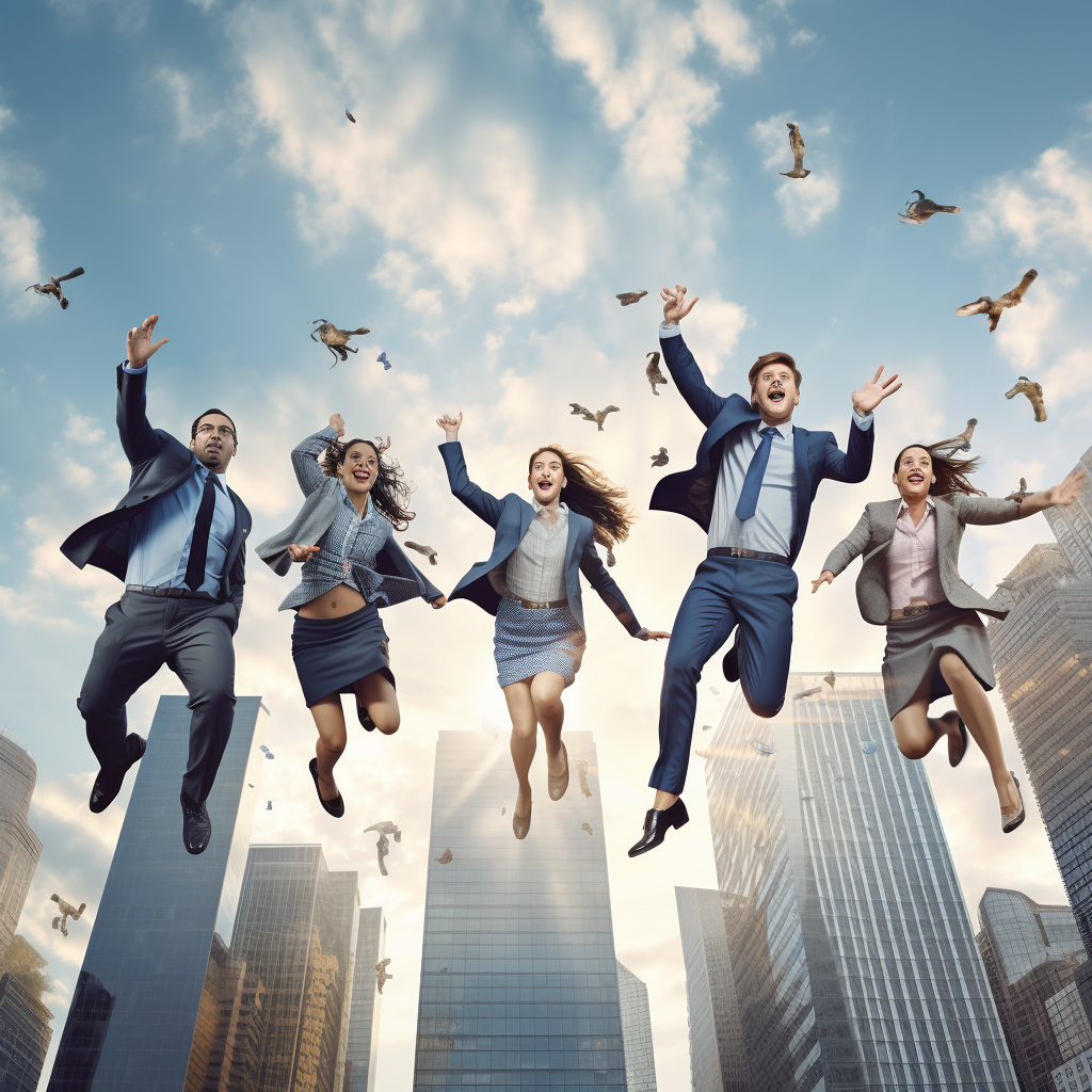 Diverse business team jumping over gap